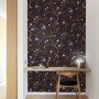 Workspace with dark floral pattern wallpaper