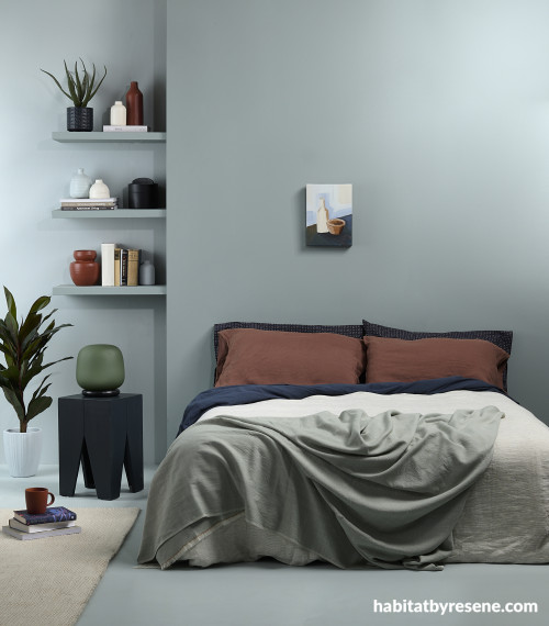 Soft colour tones in bedroom create a relaxing feel