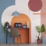 Home work space made fun with colourful shapes painted on wall