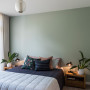 master bedroom, green bedroom, green feature wall, blue bedroom, green interior, blue feature wall