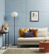 White sofa and blue walls in lounge