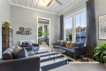 striped rug, villa, light