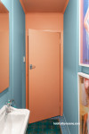 Bathroom door and ceiling in a welcoming warm brown