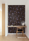 Workspace with dark floral pattern wallpaper