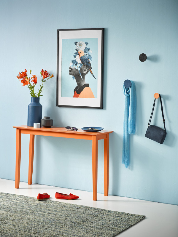 Vanessa Nouwen orange blue hallway Resene Bluetooth+Jailbreak+Wishingwell+Japonica+Noir photo Melanie Jenkins V2