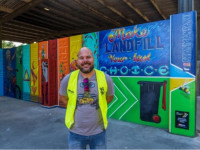 A recycling mural in bold and brilliant colours for Hastings