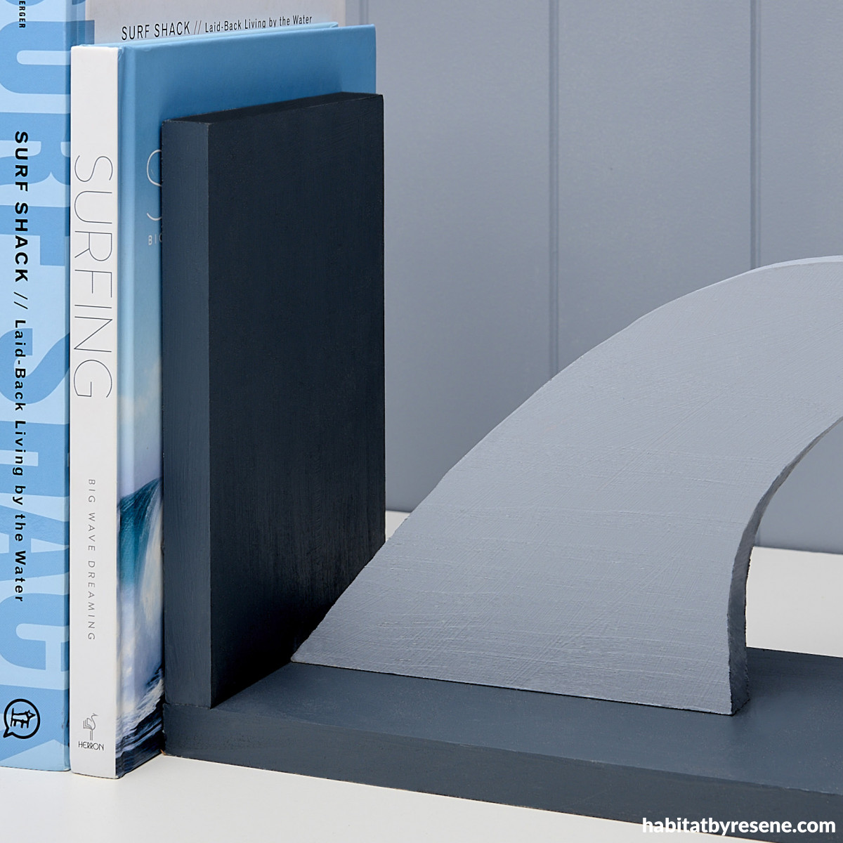 Surfs up, books up DIY wave bookends Habitat by Resene