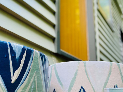 New mum of twins completes ambitious renovation with pops of dusty coral, gold and ocean blue