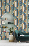 Mixture of blue, green, brown & white create an eye-catching wallpaper