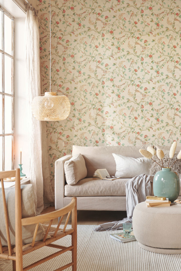 Don’t let summer end, bring the warm season into your home all year round with meadow-like designs like Resene Wallpaper Collection 333120 paired with other warm tones.  