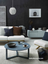 Contrasting colours in deep blue and white create premium living space