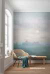 Wallpaper with pastel colours offers a scenic view inside the home