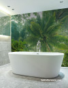 Bathroom wallpaper transports you to lush tropical location