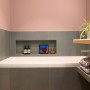 Warm tone painted in bathroom create inviting space