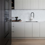Kitchen, neutral kitchen, black and white kitchen, kitchen featuring Resene Double Thorndon Cream