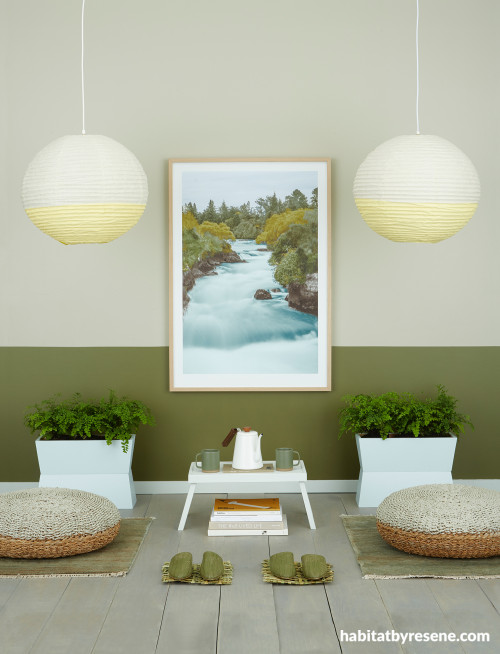 Zen space painted in Resene Eagle and Resene Waiouru