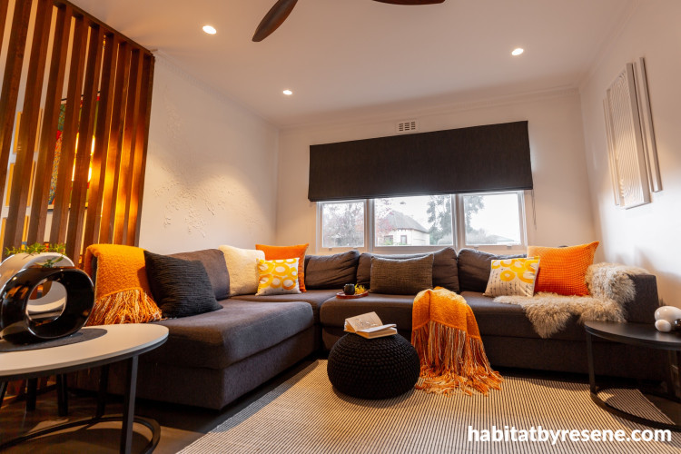 Living room featuring walls and ceiling in neutral Resene Alabaster