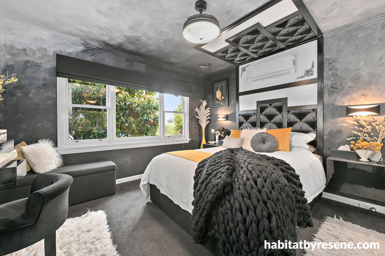 Bedroom with walls painted in an ombre effect