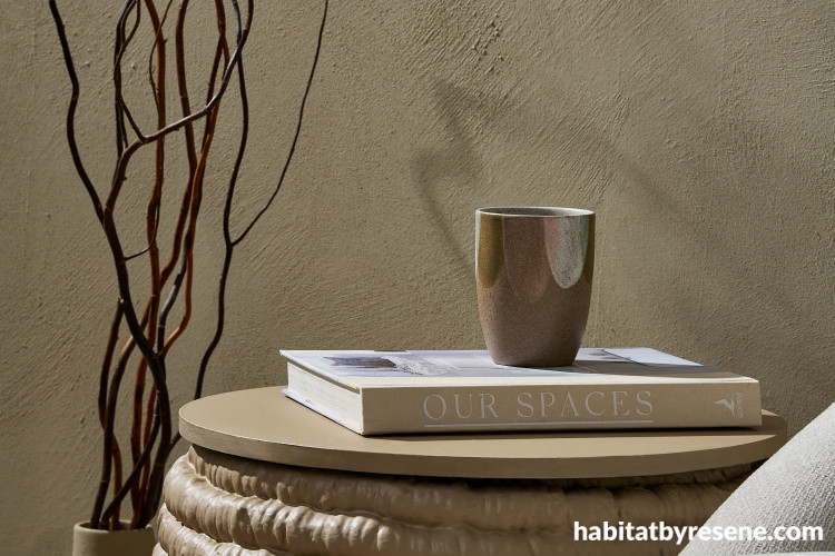 Close-up room photo with walls and vase in Resene MyArtisan Foundation Coat in Resene Sisal