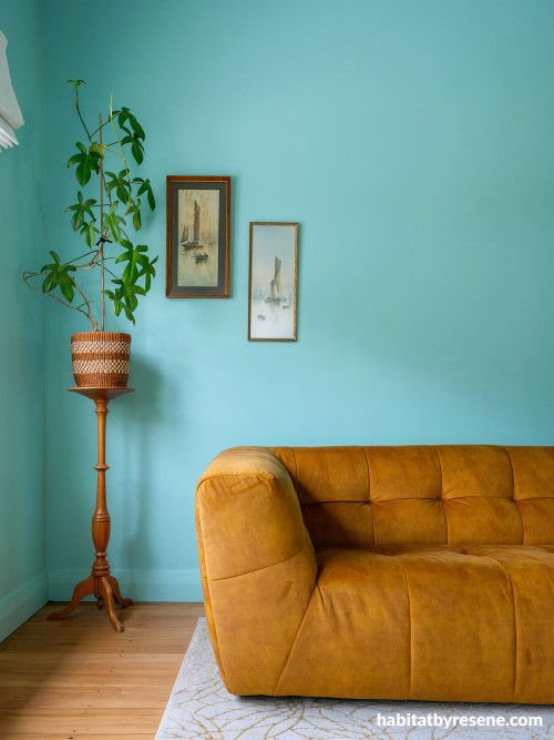 Living room featuring aqua green Resene Freewheeling