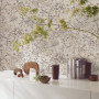 Living area, living area featuring neutral floral wallpaper
