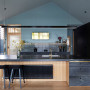 Kitchen, open plan kitchen, dark kitchen featuring Resene Innocence