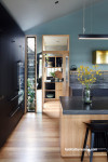 Kitchen, dark grey kitchen with wooden floor, grey kitchen featuring Resene Innocence