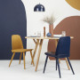 Dining room, dark blue and brown dining room, dining room featuring contemporary colours