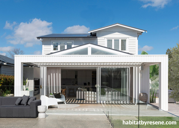 Exterior of house painted in Resene Sea Fog and Resene Quarter Sea Fog, a white with a hint of grey