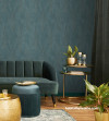 Deep teal living room featuring Resene Wallpaper
