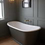 Bathroom, grey green bathroom, bathroom featuring Resene Smoky Green