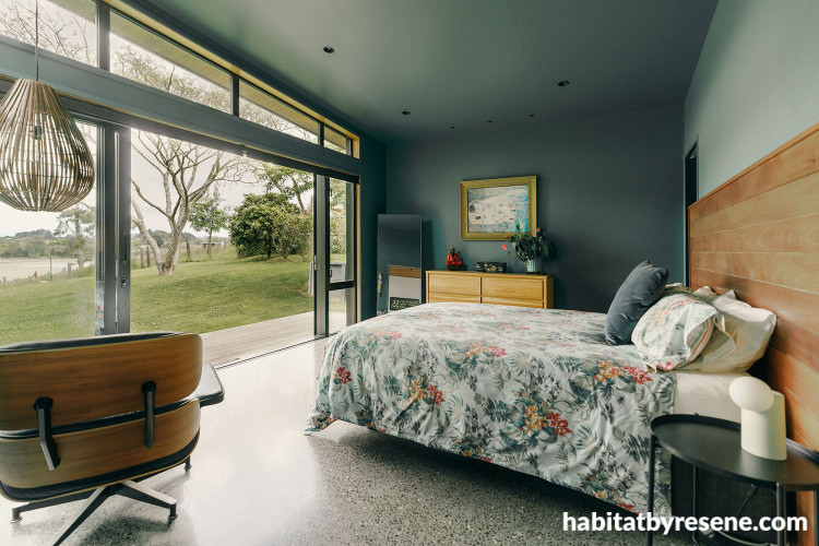 Bedroom featuring Resene Green Meets Blue