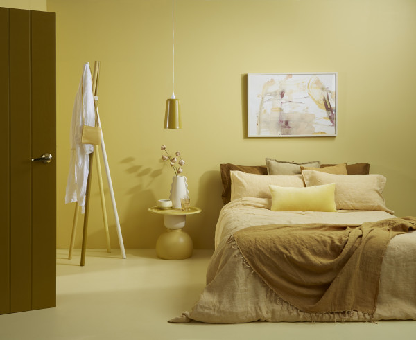 Vanessa Nouwens tonal yellow bedroom Resene Chenin+GinFizz+Laser+MellowYellow+Stringer+GoldenSand photo Bryce Carleton v1
