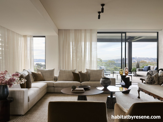 Living room, neutral living room, living room featuring Resene Double Rice Cake