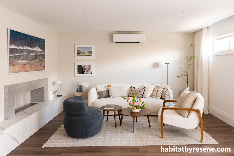 Living room, neutral living room, living room featuring Resene Double Merino