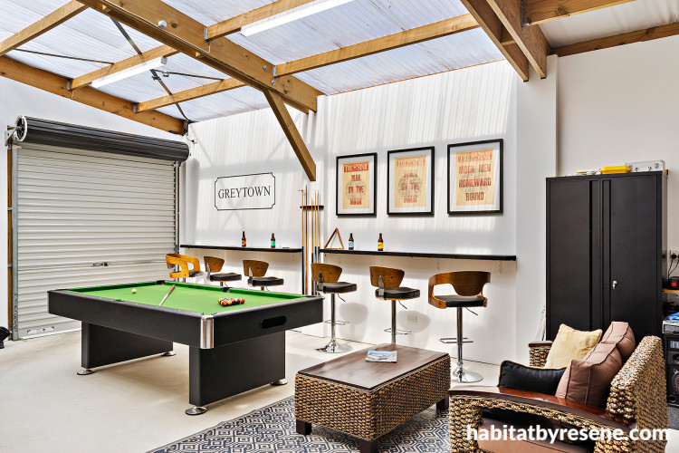 Games room, games room featuring Resene Pearl Lusta