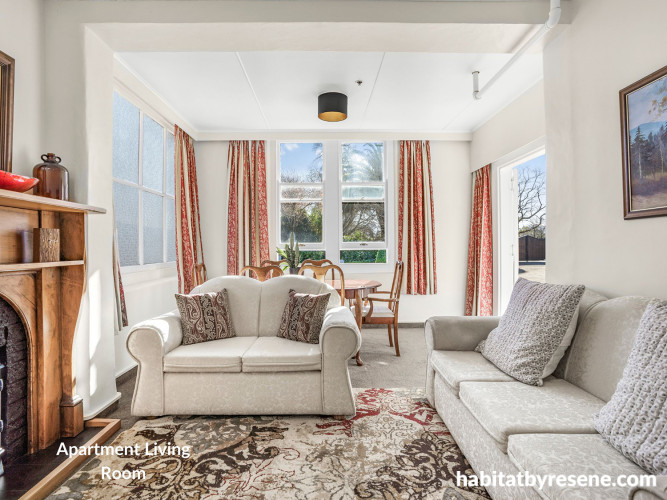 Apartment lounge, neutral lounge, lounge featuring Resene Pearl Lusta