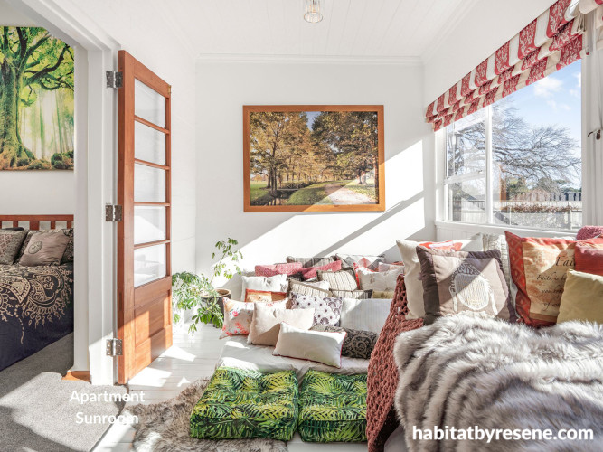 Sunroom, neutral sunroom, sunroom featuring Resene Pearl Lusta