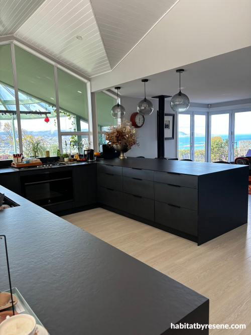 Kitchen, kitchen featuring Resene Black White, black and white kitchen