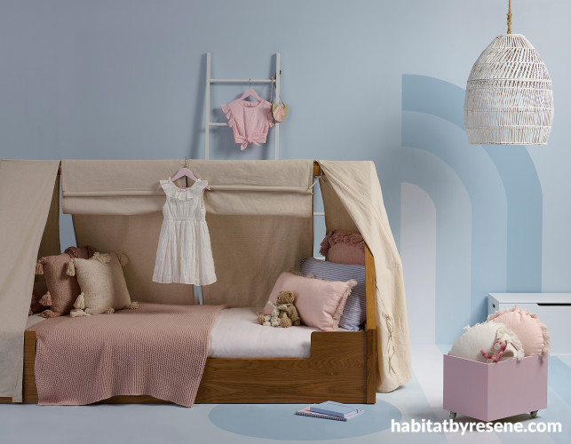 Child's bedroom, blue child's bedroom, whimsical kid's bedroom