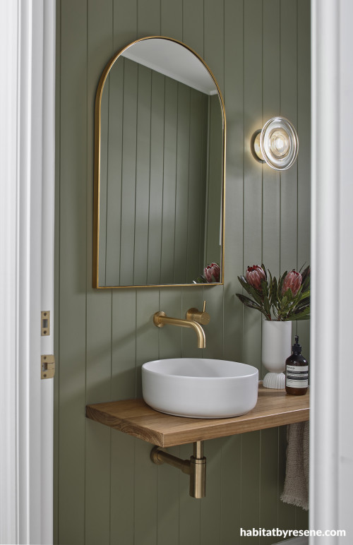 Bathroom with flax green walls