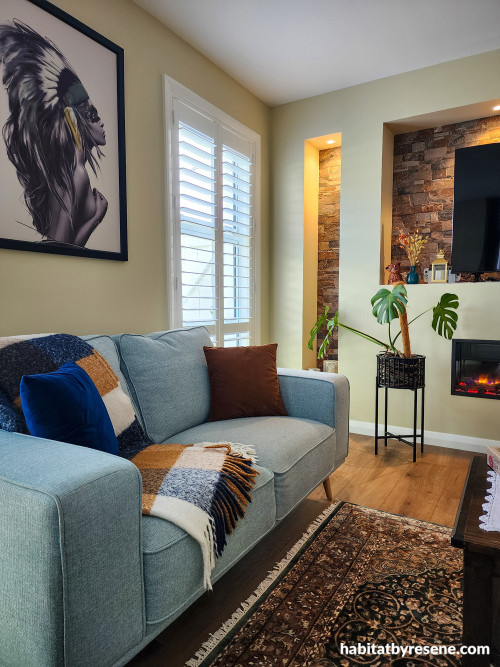 Neutral living room featuring a warm beige white