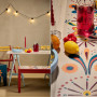 outdoor dining with fiesta art
