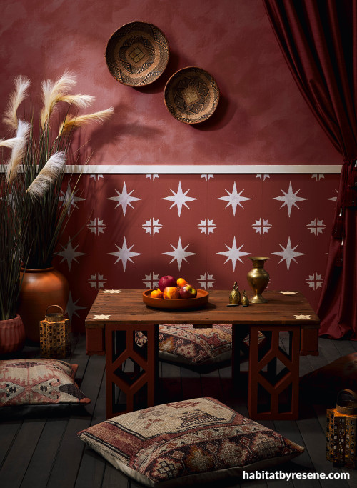 Moroccan-inspired space featuring Resene Apple Blossom