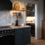 Kitchen, moody-inspired kitchen, kitchen featuring Resene Jurassic and Resene Innocence