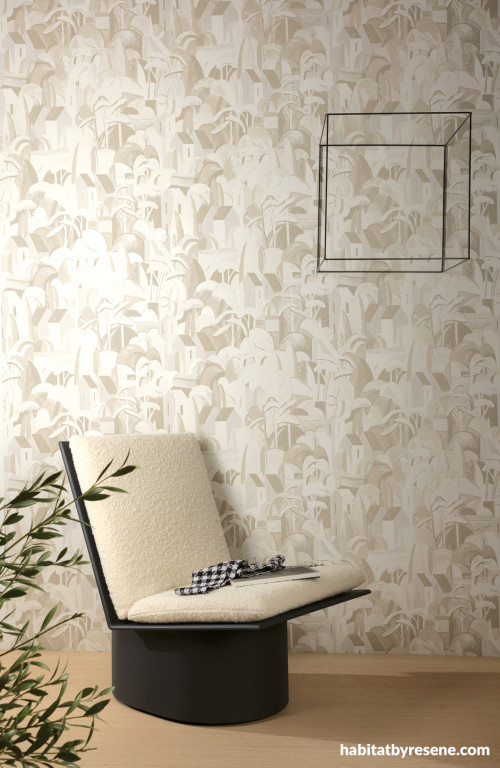 Reading nook, reading nook featuring statement Resene wallpaper