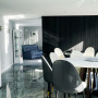 Black and white kitchen, black and white kitchen with marble floor
