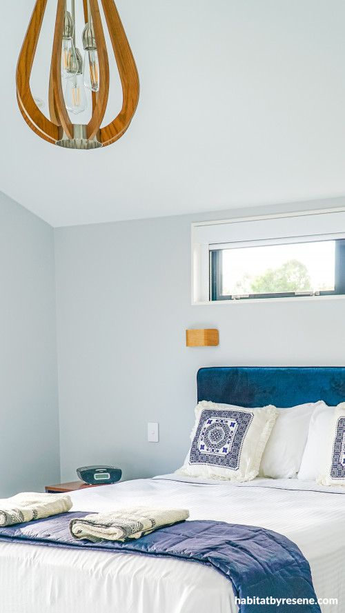 Bedroom, neutral bedroom, bedroom featuring Resene Midwinter Mist, light grey bedroom