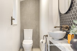 Powder room painted in Resene Black White