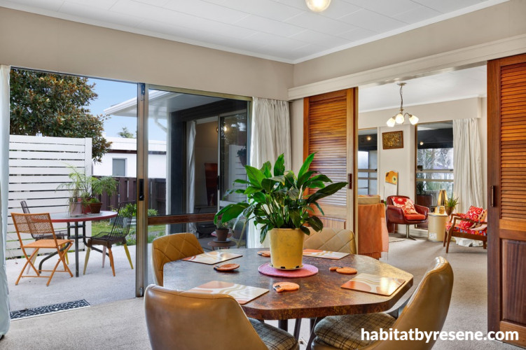 Dining and living area featuring Resene Half Tea